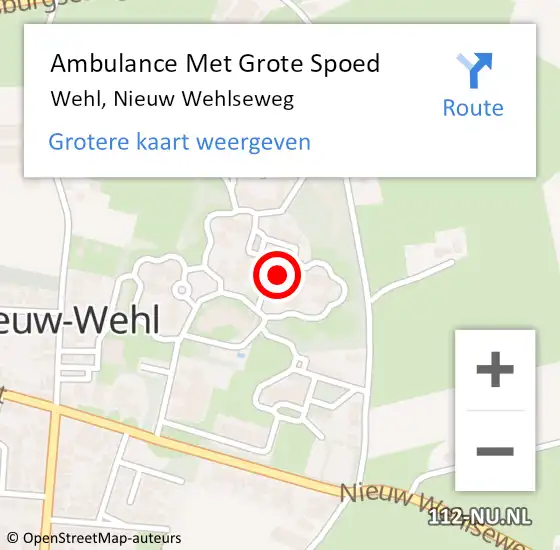 Locatie op kaart van de 112 melding: Ambulance Met Grote Spoed Naar Wehl, Nieuw Wehlseweg op 16 december 2022 08:34