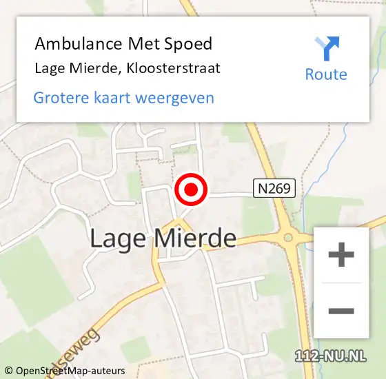 Locatie op kaart van de 112 melding: Ambulance Met Spoed Naar Lage Mierde, Kloosterstraat op 8 augustus 2014 14:49