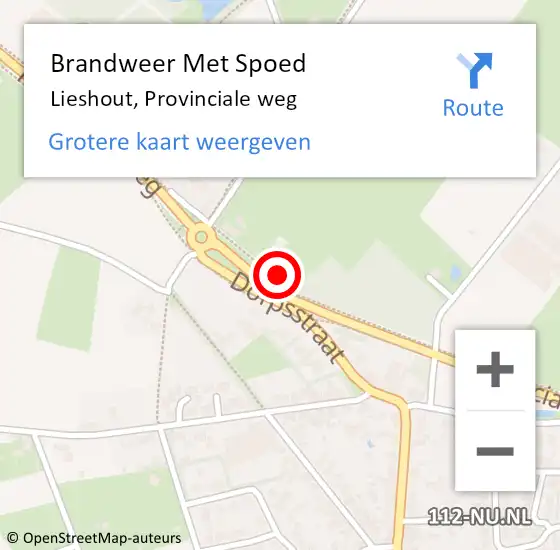 Locatie op kaart van de 112 melding: Brandweer Met Spoed Naar Lieshout, Provinciale weg op 16 december 2022 08:39