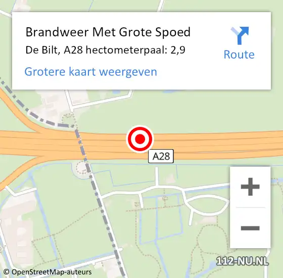 Locatie op kaart van de 112 melding: Brandweer Met Grote Spoed Naar De Bilt, A28 hectometerpaal: 2,9 op 16 december 2022 08:48