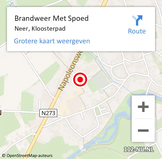 Locatie op kaart van de 112 melding: Brandweer Met Spoed Naar Neer, Kloosterpad op 16 december 2022 08:49