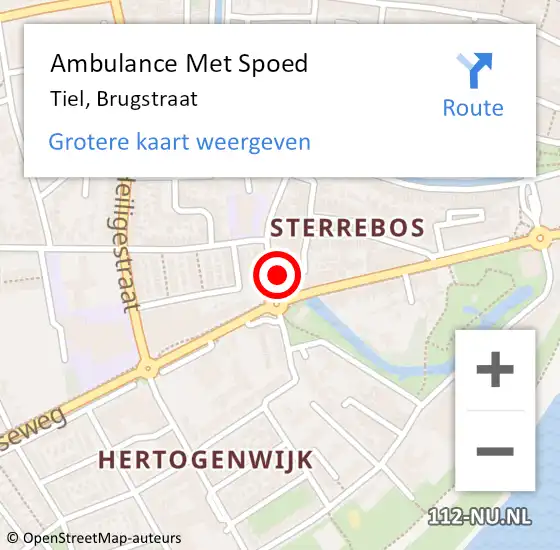 Locatie op kaart van de 112 melding: Ambulance Met Spoed Naar Tiel, Brugstraat op 16 december 2022 08:55