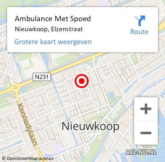 Locatie op kaart van de 112 melding: Ambulance Met Spoed Naar Nieuwkoop, Elzenstraat op 16 december 2022 09:03