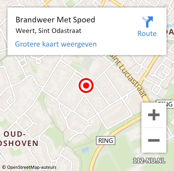 Locatie op kaart van de 112 melding: Brandweer Met Spoed Naar Weert, Sint Odastraat op 16 december 2022 09:05