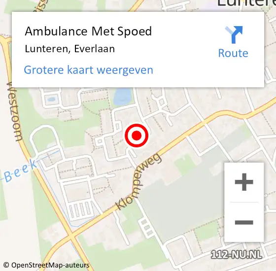 Locatie op kaart van de 112 melding: Ambulance Met Spoed Naar Lunteren, Everlaan op 16 december 2022 09:07