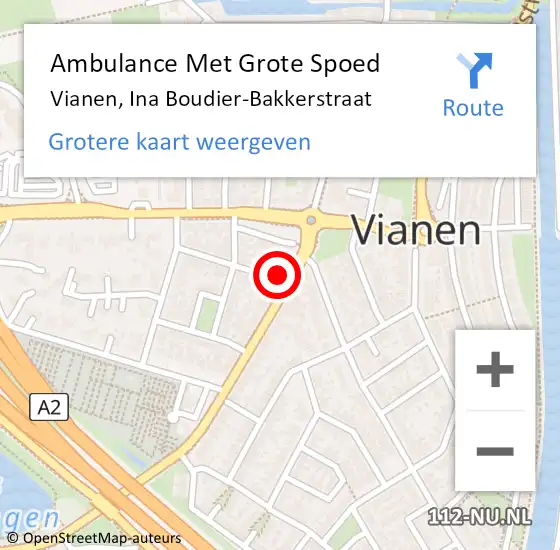 Locatie op kaart van de 112 melding: Ambulance Met Grote Spoed Naar Vianen, Ina Boudier-Bakkerstraat op 8 augustus 2014 14:56