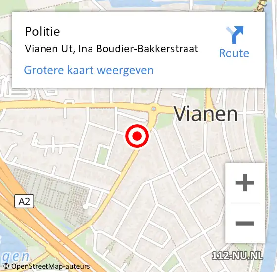 Locatie op kaart van de 112 melding: Politie Vianen Ut, Ina Boudier-Bakkerstraat op 8 augustus 2014 14:57