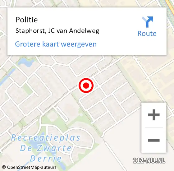 Locatie op kaart van de 112 melding: Politie Staphorst, JC van Andelweg op 16 december 2022 09:18