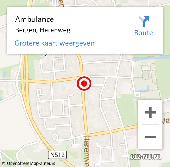 Locatie op kaart van de 112 melding: Ambulance Bergen, Herenweg op 16 december 2022 09:22