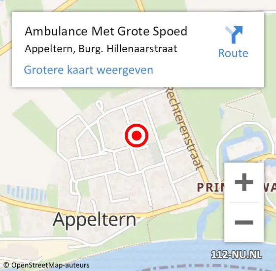Locatie op kaart van de 112 melding: Ambulance Met Grote Spoed Naar Appeltern, Burg. Hillenaarstraat op 16 december 2022 09:27
