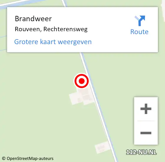 Locatie op kaart van de 112 melding: Brandweer Rouveen, Rechterensweg op 16 december 2022 09:28