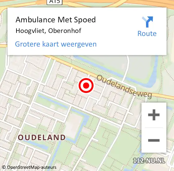 Locatie op kaart van de 112 melding: Ambulance Met Spoed Naar Hoogvliet, Oberonhof op 16 december 2022 09:29