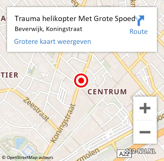 Locatie op kaart van de 112 melding: Trauma helikopter Met Grote Spoed Naar Beverwijk, Koningstraat op 16 december 2022 09:31