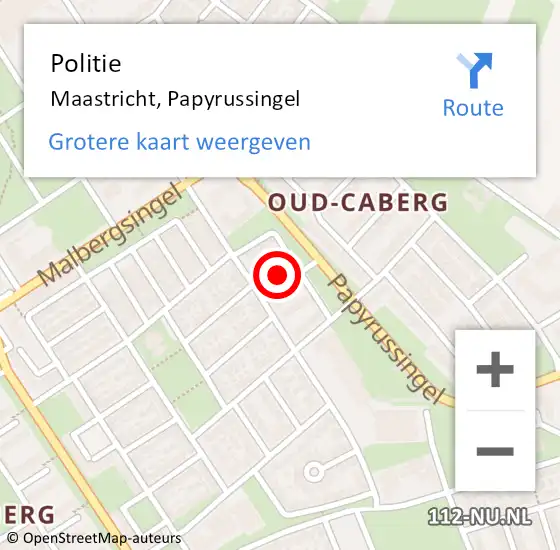 Locatie op kaart van de 112 melding: Politie Maastricht, Papyrussingel op 16 december 2022 09:38