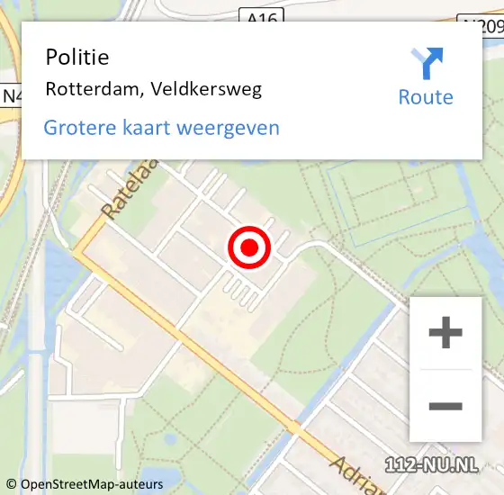 Locatie op kaart van de 112 melding: Politie Rotterdam, Veldkersweg op 16 december 2022 09:46