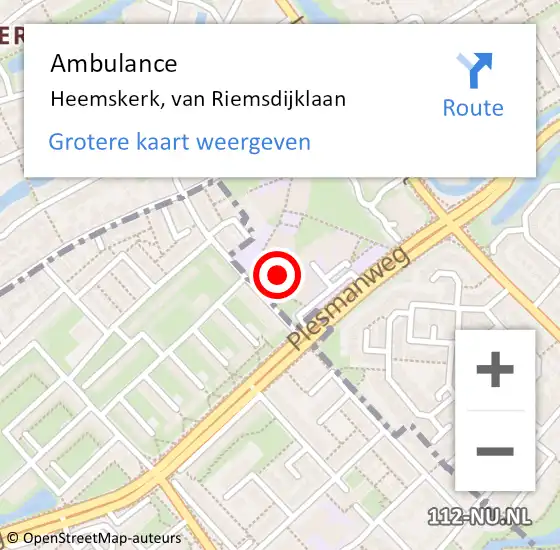 Locatie op kaart van de 112 melding: Ambulance Heemskerk, van Riemsdijklaan op 16 december 2022 09:46