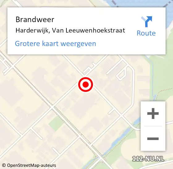 Locatie op kaart van de 112 melding: Brandweer Harderwijk, Van Leeuwenhoekstraat op 16 december 2022 09:53