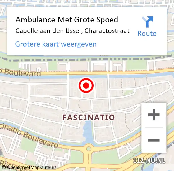 Locatie op kaart van de 112 melding: Ambulance Met Grote Spoed Naar Capelle aan den IJssel, Charactostraat op 16 december 2022 09:59