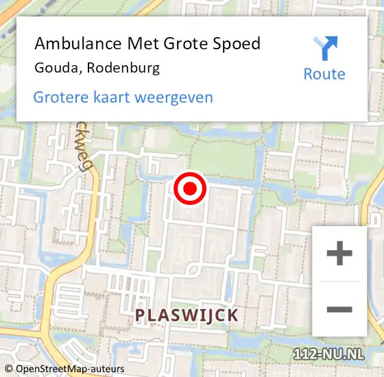 Locatie op kaart van de 112 melding: Ambulance Met Grote Spoed Naar Gouda, Rodenburg op 16 december 2022 10:30