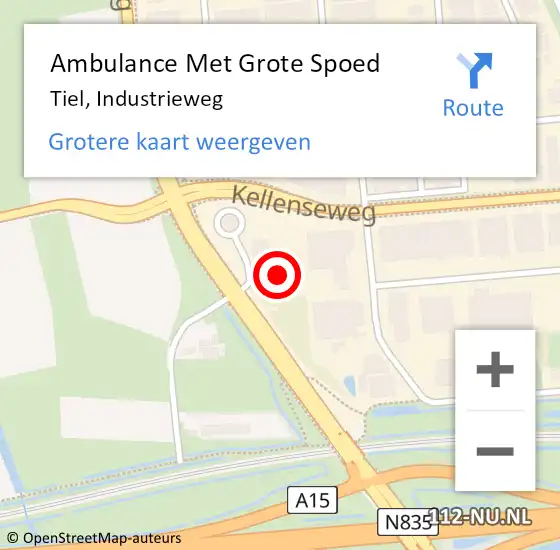 Locatie op kaart van de 112 melding: Ambulance Met Grote Spoed Naar Tiel, Industrieweg op 16 december 2022 10:38