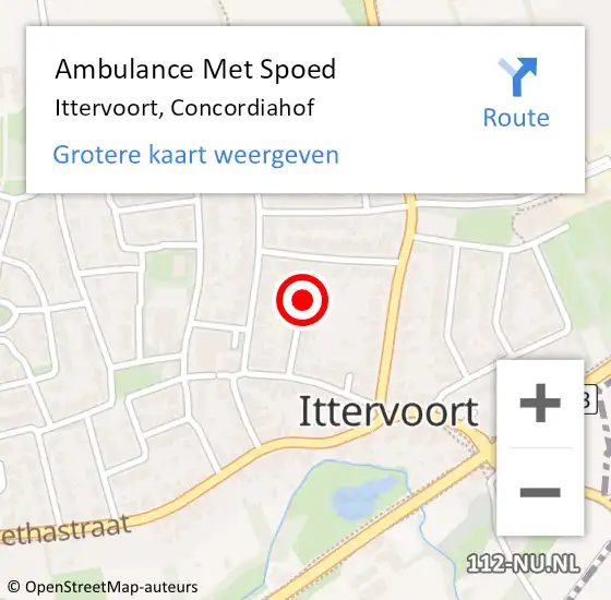 Locatie op kaart van de 112 melding: Ambulance Met Spoed Naar Ittervoort, Concordiahof op 16 december 2022 10:57