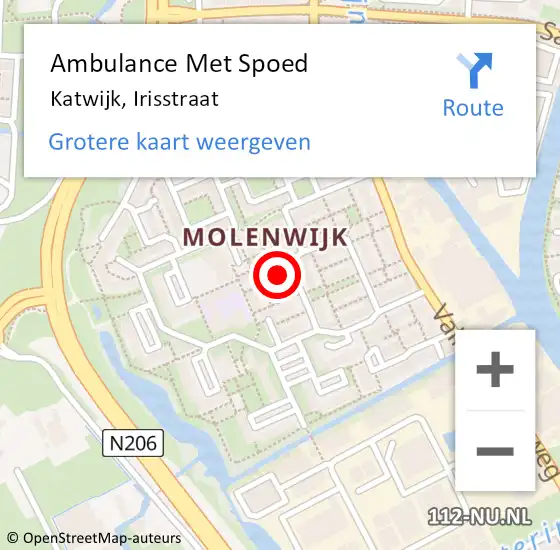 Locatie op kaart van de 112 melding: Ambulance Met Spoed Naar Katwijk, Irisstraat op 16 december 2022 10:58