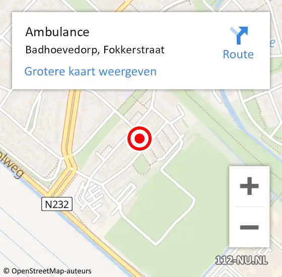 Locatie op kaart van de 112 melding: Ambulance Badhoevedorp, Fokkerstraat op 16 december 2022 11:00