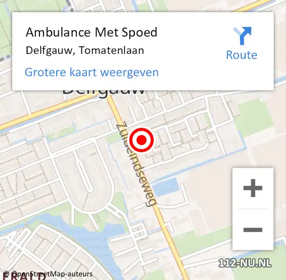 Locatie op kaart van de 112 melding: Ambulance Met Spoed Naar Delfgauw, Tomatenlaan op 16 december 2022 11:07