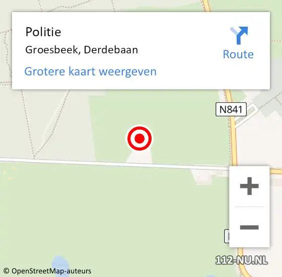 Locatie op kaart van de 112 melding: Politie Groesbeek, Derdebaan op 16 december 2022 11:14
