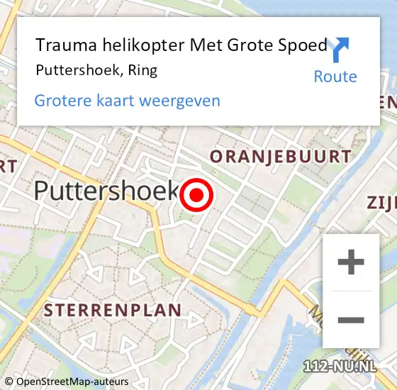 Locatie op kaart van de 112 melding: Trauma helikopter Met Grote Spoed Naar Puttershoek, Ring op 16 december 2022 11:17