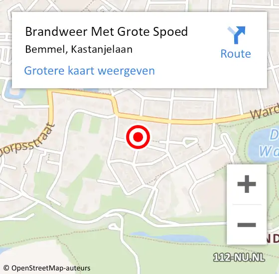 Locatie op kaart van de 112 melding: Brandweer Met Grote Spoed Naar Bemmel, Kastanjelaan op 16 december 2022 11:32