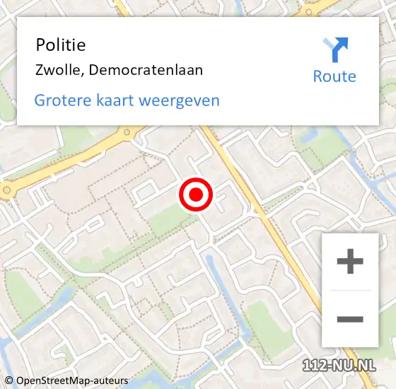 Locatie op kaart van de 112 melding: Politie Zwolle, Democratenlaan op 16 december 2022 11:33