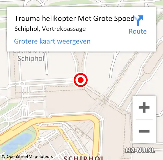 Locatie op kaart van de 112 melding: Trauma helikopter Met Grote Spoed Naar Schiphol, Vertrekpassage op 16 december 2022 11:38