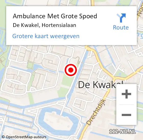 Locatie op kaart van de 112 melding: Ambulance Met Grote Spoed Naar De Kwakel, Hortensialaan op 16 december 2022 11:57
