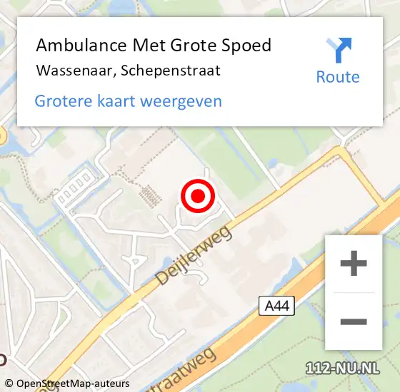 Locatie op kaart van de 112 melding: Ambulance Met Grote Spoed Naar Wassenaar, Schepenstraat op 16 december 2022 12:10