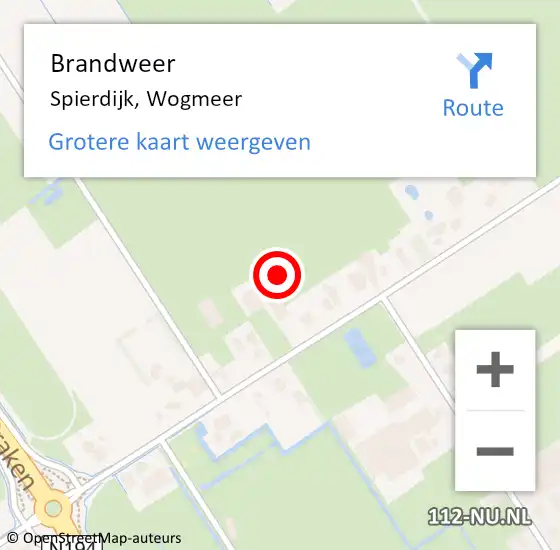 Locatie op kaart van de 112 melding: Brandweer Spierdijk, Wogmeer op 16 december 2022 12:15