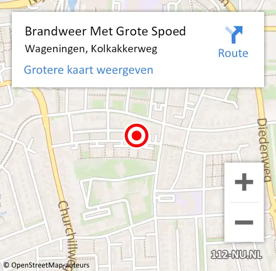 Locatie op kaart van de 112 melding: Brandweer Met Grote Spoed Naar Wageningen, Kolkakkerweg op 16 december 2022 12:25