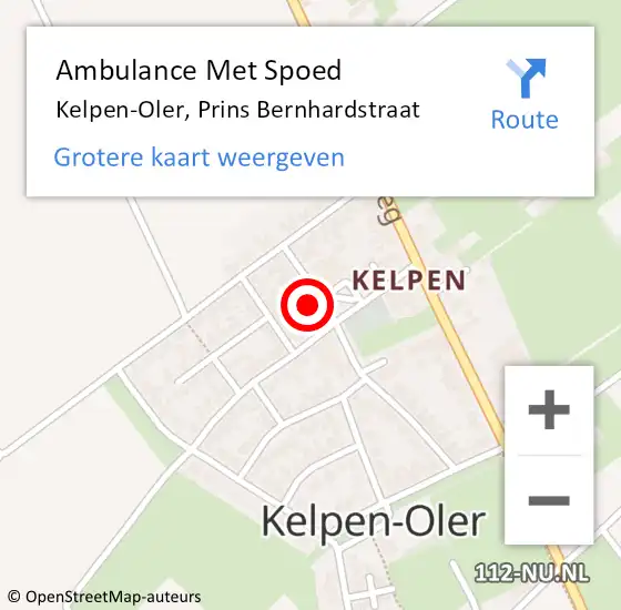 Locatie op kaart van de 112 melding: Ambulance Met Spoed Naar Kelpen-Oler, Prins Bernhardstraat op 16 december 2022 12:29