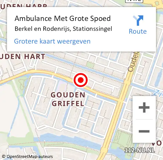 Locatie op kaart van de 112 melding: Ambulance Met Grote Spoed Naar Berkel en Rodenrijs, Stationssingel op 16 december 2022 12:31