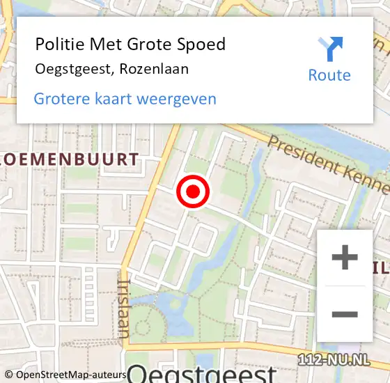 Locatie op kaart van de 112 melding: Politie Met Grote Spoed Naar Oegstgeest, Rozenlaan op 16 december 2022 12:32