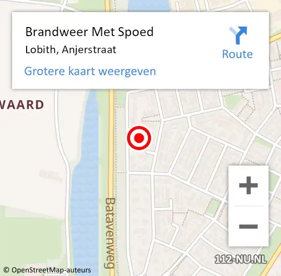 Locatie op kaart van de 112 melding: Brandweer Met Spoed Naar Lobith, Anjerstraat op 16 december 2022 12:36