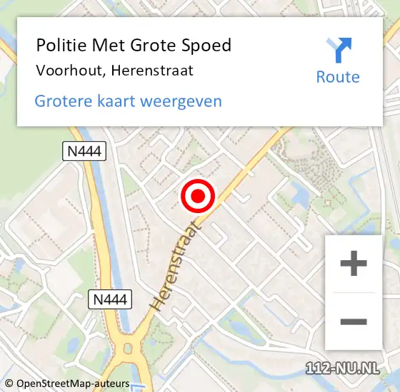 Locatie op kaart van de 112 melding: Politie Met Grote Spoed Naar Voorhout, Herenstraat op 16 december 2022 12:38