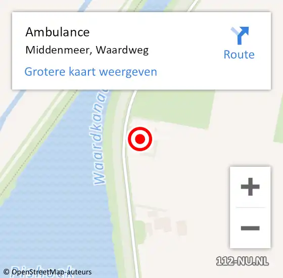 Locatie op kaart van de 112 melding: Ambulance Middenmeer, Waardweg op 16 december 2022 12:51