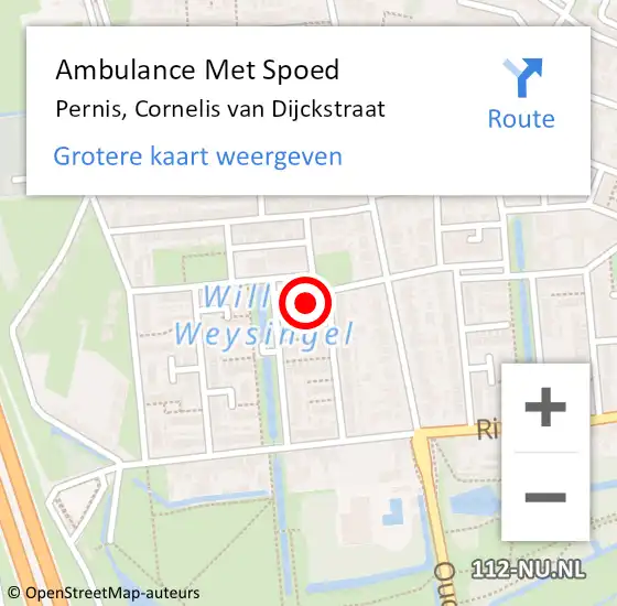 Locatie op kaart van de 112 melding: Ambulance Met Spoed Naar Pernis, Cornelis van Dijckstraat op 16 december 2022 13:12