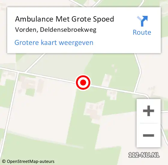 Locatie op kaart van de 112 melding: Ambulance Met Grote Spoed Naar Vorden, Deldensebroekweg op 8 augustus 2014 15:25