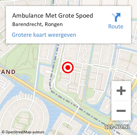 Locatie op kaart van de 112 melding: Ambulance Met Grote Spoed Naar Barendrecht, Rongen op 16 december 2022 13:14