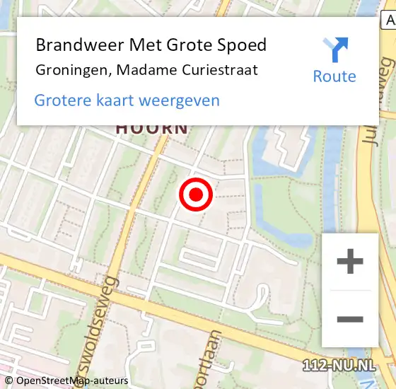 Locatie op kaart van de 112 melding: Brandweer Met Grote Spoed Naar Groningen, Madame Curiestraat op 16 december 2022 13:18