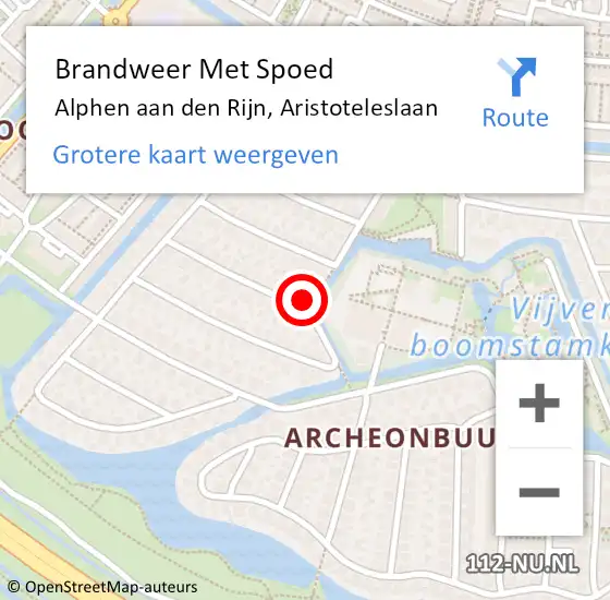 Locatie op kaart van de 112 melding: Brandweer Met Spoed Naar Alphen aan den Rijn, Aristoteleslaan op 16 december 2022 13:19