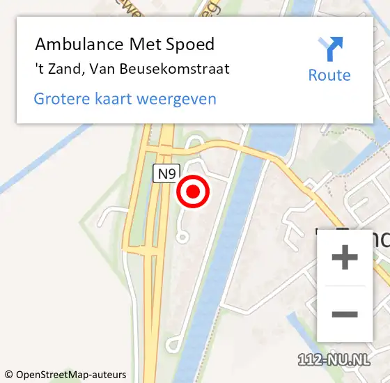 Locatie op kaart van de 112 melding: Ambulance Met Spoed Naar 't Zand, Van Beusekomstraat op 16 december 2022 13:19