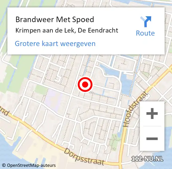 Locatie op kaart van de 112 melding: Brandweer Met Spoed Naar Krimpen aan de Lek, De Eendracht op 16 december 2022 13:40